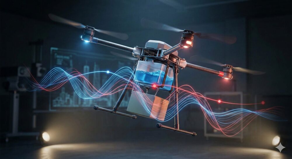 ペイロードによるドローンの重心変動をイメージした図