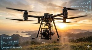 夕焼けの空を背景にドローンが飛んでいる