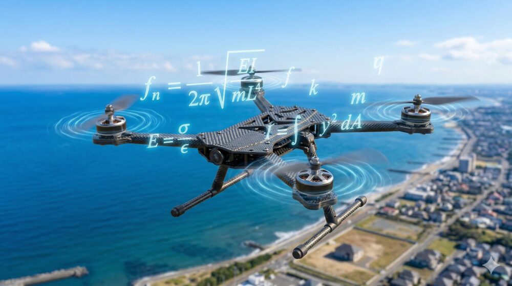 空飛ぶドローンの合体問題： 振動に対する耐性を表す数式が書いてある。