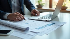 建築確認申請書類と住宅ローン金利グラフのイメージ