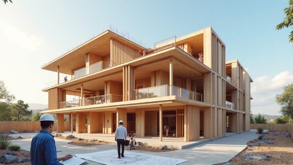 建築基準法改正のポイントを示す建築現場のイメージ