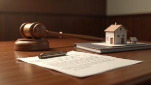 借家の正当事由と立退料に関する法律書類と裁判所イメージ