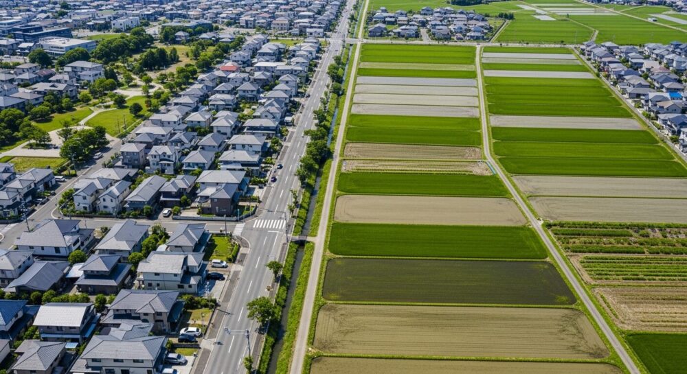 市街化調整区域と市街化区域の境界――農地と住宅地が混在する日本の郊外風景